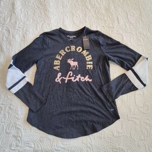 Abercrombie & Fitch girls size 13/14 long sleeve logo dark blue shirt NWT